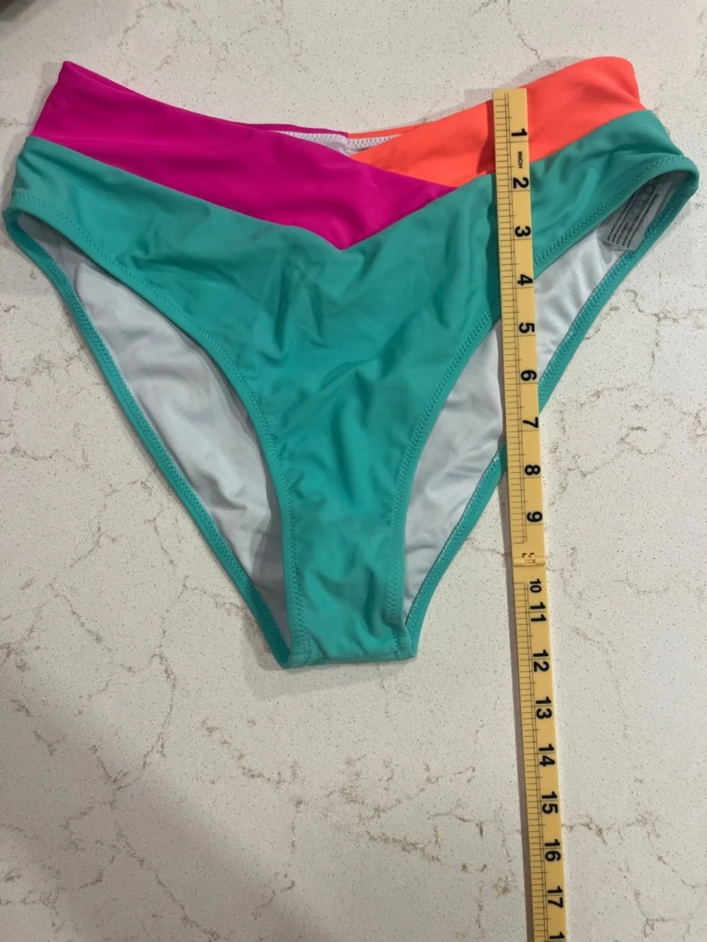 POPVIL Colorblock Teal Bikini Bottoms with Hot Pink & Coral Accents